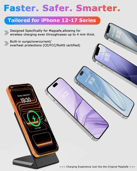 Magnetic Wireless Charging Stand For iPhone 12 Through 17 Series Onyx Black With Ultra Strong N52 Magnets, phone on stand charging