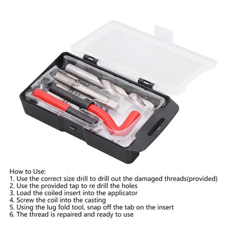 Open case of M14x1.5 Thread Repair Kit With Stainless Steel Inserts HSS Drill And Tap For Auto Engine Block Repair 15 Piece Hand Tool