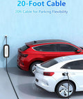 Illustration showing a Portable 16 Amp EV Charger For 110 To 240 Volt Power Level 1 And Level 2 Charging J1772 Ready in use.