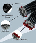 Torsion Spring Swap For Garage Door 218x2x24 With 1 Inch Bearing And Winding Bars Right Hand Wound For Left Side Cone Color Red Includes Hardware Kit Bundle, featuring red cone and electrophoretic coating with hardware details.
