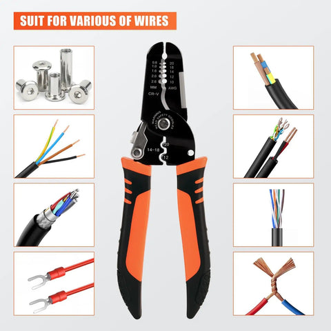 All-In-One Wire Stripper Tool 5 In 1 Pro Grade Pliers For Stripping, Cutting, Crimping, Clamping And Sharpening with wires