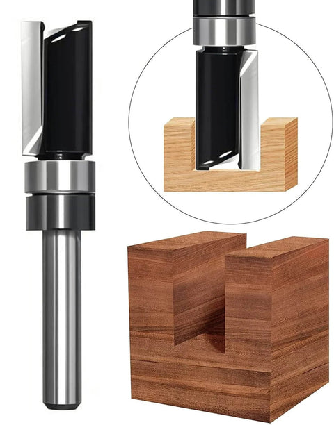 Five Piece Top Bearing Flush Trim Router Bit Set With Carbide Tipped 1/4 Inch Shank For Pattern And Template Routing Engraving