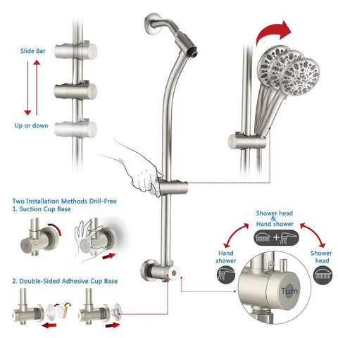 Dual Shower Head Combo Delivers Top Tier High Pressure Flow And Forty Eight Custom Settings With Sleek Brushed Nickel Finish Includes Smooth Adjustable Rail No Drill Setup Three Way Diverter For Relaxing Bathroom Spa Days