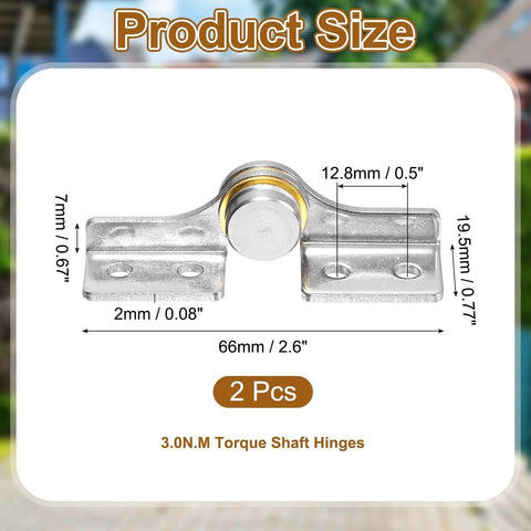 Two Pack 3 Nm Torque Shaft Hinges With Damping In 304 Stainless Steel for Folding Tables and Cabinets, shown with dimensions