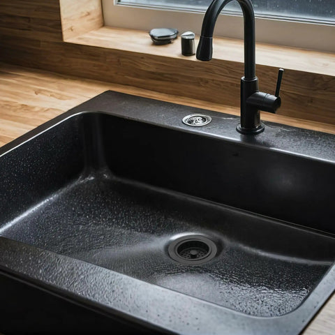 3-1/2 Inch Post Style Large Kitchen Sink Basket Strainer Matte Black Solid Brass Construction Built To Last Heavy Duty Drain Protector for Standard Openings Corrosion Resistant Premium Finish With Easy Turn Post Control in modern kitchen setup