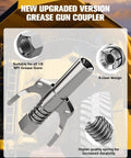 Front view: Grease gun coupler with 6-claw head and double handles; metal, 10,000 PSI, fits 1/8 NPT guns