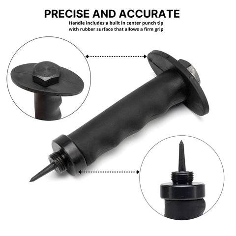 Close-up of 6 inch interchangeable handle from 14 Piece Hollow Hole Punch Kit For Gaskets, Leather And Foam, SAE And Metric Sizes