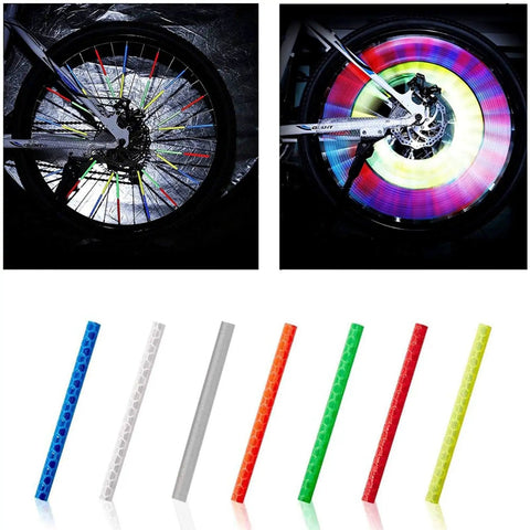 72Pcs Spoke Reflectors Set for Night Riding Red Reflective Spoke Skins Wheel Decor, colored reflectors on bike wheel.