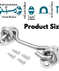 Privacy Hook And Eye Latch For Barn Doors Two Pack Stainless Steel Gate And Cabinet Latch with screws and dimensions shown