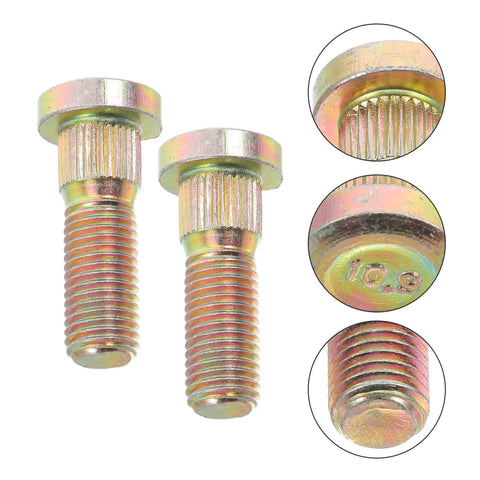 Secure Your Wheels With These 2 Pack M10 Wheel Lug Bolts Metal Studs Heavy Duty Replacement Hub Screws close-up view of threaded bolts