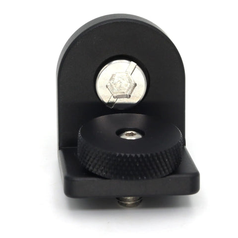 Mini Right Angle L-Shape Bracket Mount Plate Kit With 3/8-16 And 1/4-20 Screws, showing CNC machined aluminum base and adjustment knob.