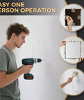 Man using a drill to install a 16 Pack No Sweat Drywall Repair Clips For Wall Patch Fixes Rust Resistant Stainless Steel.