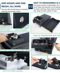 Hassle Free Automatic Portafilter Cleaning Machine With Knock Box showing disassembly, cleaning steps, and components for 58mm espresso groups.