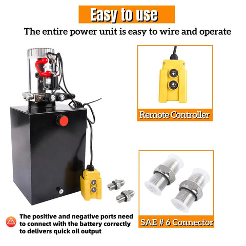 Beefy 12V DC Double Acting Hydraulic Dump Trailer Power Unit With 20 Quart Steel Reservoir, remote controller, SAE #6 connectors