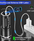 Ultra Bright LED Flashlight With 100000 Lumens Rechargeable 10800mAh Battery Zoomable Focus USB charging setup