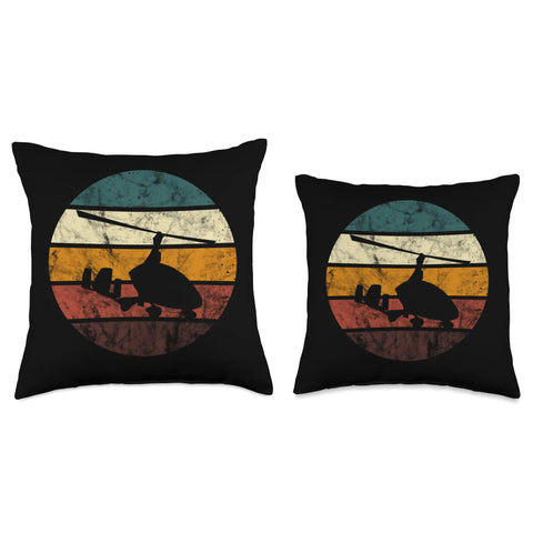 Retro Gyrocopter Throw Pillow With Vintage Aviation Artwork For Aviation Lovers And Flight Crew Autogyro Inspired Pillow.