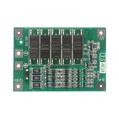 Rock Solid 3S 12V 40A BMS Protection Board For 18650 Lithium Cells with detailed circuitry for heavy load handling.