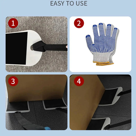 Heavy Duty Furniture Gliders For Carpet That Let You Move Couches, Fridges And Heavy Gear Super Easy While Protecting Floor From Scratches And Wear Without Mess step-by-step guide with gliders and protective gloves on carpet