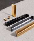 Black Hidden Cabinet Drawer Pulls Handle Concealed Aluminum Alloy Pull For Cabinets And Sliding Doors in various colors on display