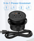Slick Flush Mount Desktop Power Grommet Offering Recessed Layout With Two AC Outlets PD 20W USB C Fast Charge Port And Ethernet Jack