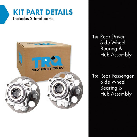 Rear Wheel Bearing And Hub Assembly Pair For 19-23 Toyota RAV4 All Wheel Drive, 20-23 Camry All Wheel Drive, 21-23 Venza All Wheel Drive, 22-23 Corolla Cross All Wheel Drive, 2 Piece Drop In Replacement Kit For Left And Right Rear Hubs. Box with parts shown