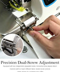 Close-up of dual-screw adjustability on All In One Pro Grade Adjustable Overlock Sewing Gauge For Serger Machine