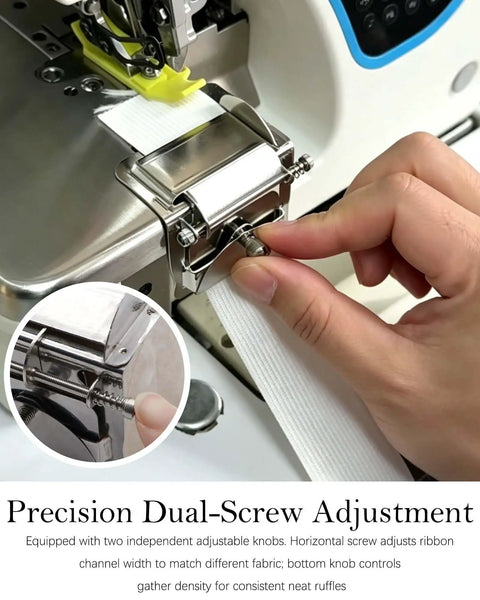 Close-up of dual-screw adjustability on All In One Pro Grade Adjustable Overlock Sewing Gauge For Serger Machine