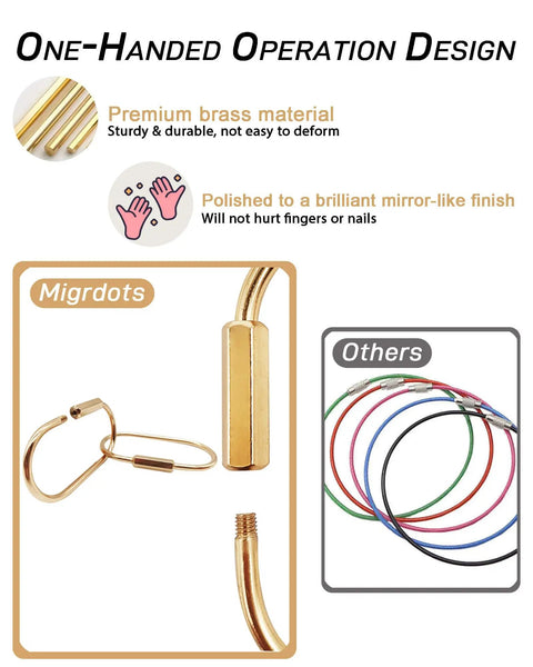 Brass Gold Carabiner Clip With Screw Lock for Keys displayed with detailed screw-lock mechanism