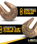 Close-up of chain hooks for QuikBinder Plus Ratchet Load Binder For Grade 70 And Grade 80 Chain Five Sixteenths To Three Eighths Inch