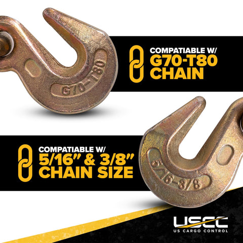 Close-up of chain hooks for QuikBinder Plus Ratchet Load Binder For Grade 70 And Grade 80 Chain Five Sixteenths To Three Eighths Inch