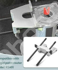 Premium Router Edge Guide Assembly For Seamless Woodworking Projects With Crisp Precision And Easy Install Design That Slides Right Onto Ryobi 18V One Plus Trimmers P601 P206 PCL424B PCL424 R2401, shown mounted on Ridgid R2401 router.