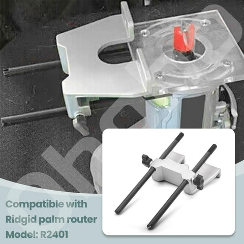 Premium Router Edge Guide Assembly For Seamless Woodworking Projects With Crisp Precision And Easy Install Design That Slides Right Onto Ryobi 18V One Plus Trimmers P601 P206 PCL424B PCL424 R2401, shown mounted on Ridgid R2401 router.
