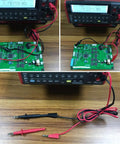 Alligator Clip To Banana Plug Multimeter Lead Set With Mini Hooks, 3 Pairs connected to multimeter and circuit board