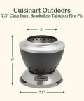 7.5-inch smokeless tabletop fire pit with dimensions for patio and camping use