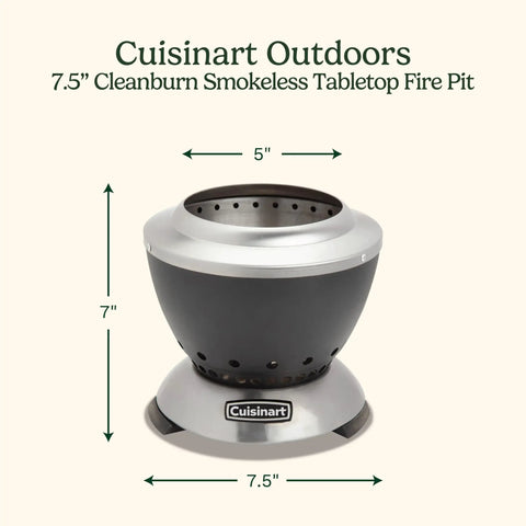 7.5-inch smokeless tabletop fire pit with dimensions for patio and camping use