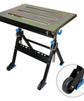 Adjustable Welding Table With Wheels Portable Steel Workbench 30 Inch By 20 Inch Tilting Top with zinc plated surface and wheels