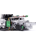 Solid Grip CVT Transmission Valve Body Featuring Knockout JF011E RE0F10A Replacement close-up with stepper motor and connections.