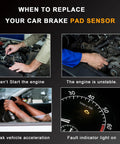 Brake pad sensor kit for BMW (E70/E71 X5/X6), front and rear, 2011-2016; collage showing engine symptoms and fault light.