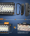 Exploded view of 13.5 Inch LED Light Bar Triple Row with Cigarette Lighter Plug and Play Wiring Magnetic Base Spot Flood Combo 96 LEDs.