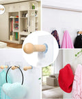 Must Have Adhesive Hat Hooks And Hangers Wall Rack Up To Eight Pounds For Baseball Caps Cowboy Hats Bucket Hats And More Eight Pack Entryway Wardrobe Organizer With Handmade Extended Wooden Pegs in use
