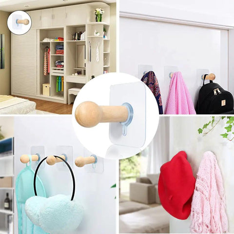 Must Have Adhesive Hat Hooks And Hangers Wall Rack Up To Eight Pounds For Baseball Caps Cowboy Hats Bucket Hats And More Eight Pack Entryway Wardrobe Organizer With Handmade Extended Wooden Pegs in use