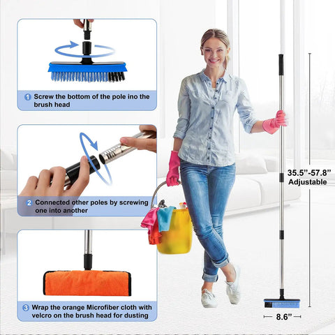 Assembly instructions for Long Handle V Shaped Grout Scrub Brush with Built In Squeegee Edge for easy cleaning.