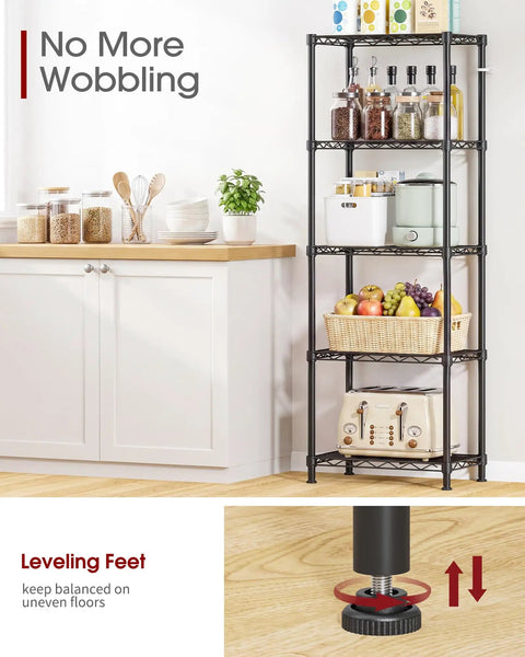 Sturdy 5 Tier Wire Shelving Rack With Slick Leveling Feet And Easy Peasy Assembly Heavy Duty Metal Storage Unit Perfect For Pantry Kitchen Laundry Closet Organization In Black