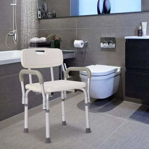 Tool Free Assembly Spa Bathtub Shower Lift Chair With Adjustable Height, Removable Arms And Backrest, White Bath Chair