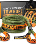 Kinetic Recovery Rope 1 Inch By 20 Feet With 2 Pack Soft Shackles For Offroad Jeeps And Trucks, 34,000 Lbs Breaking Strength in OD Green