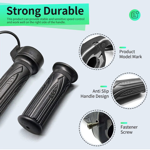 Full Twist Right Handlebar Throttle For E Bikes And Folding Electric Scooters, 24V To 72V Compatible, 3 Pin Waterproof SM Connector, Fits 22MM Handlebars, Works With Most Adult E Bike Controllers, 20X Full WP