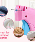 No Sew Stitch Gun for Clothes with 2000 Fasteners and 6 Needles for mending denim, cotton, knit wool, and linen fabrics.