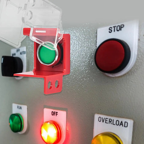 Emergency Stop Button Cover Box Type Transparent Push Button Switch Shield Heavy Duty Boss Level Protective Housing For 22mm To 33mm Button Diameters Clear Case Made From Glass Resin PC Industrial Grade protecting green button on control panel
