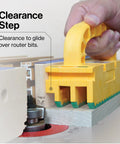 Ride Safe 3D Push Block With Grippy Grip Pad And Kickback Crusher gliding over router bit for precise cuts on wood.