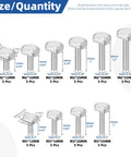50 Piece Drop In T Slot Bolts Set With Hammer Head T Shaped Screws In Stainless 304 M5 M6 Lengths 12mm 16mm 20mm 25mm 30mm 35mm Drop In Stud Sliding T Bolt For T Track with size labels